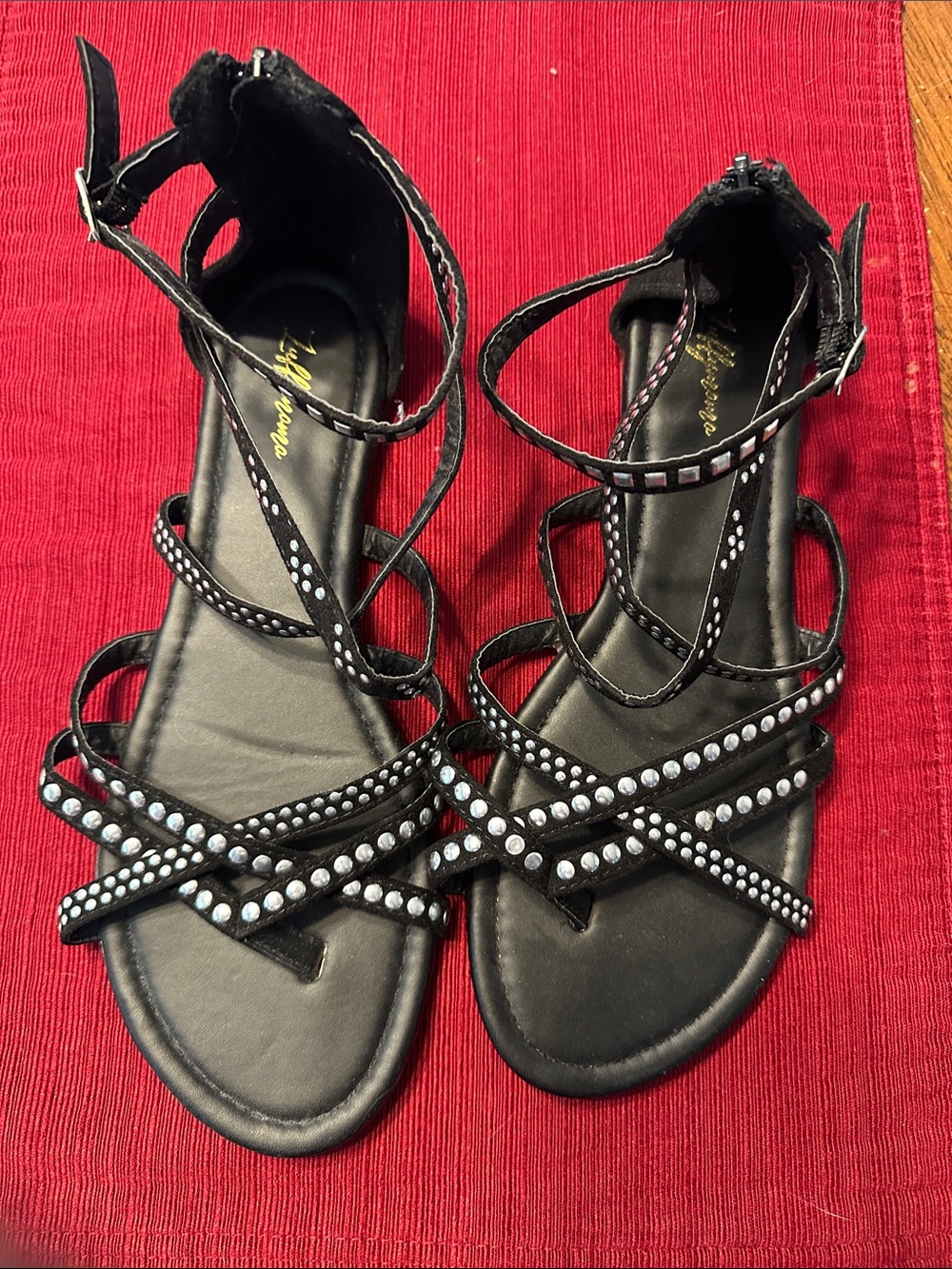Black Studded Strappy Gladiator Sandals with Ankle Wrap